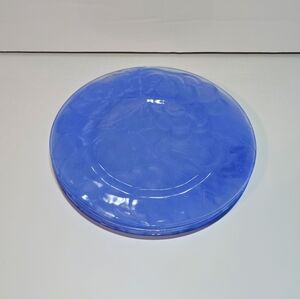 KIG Frosted Embossed Grape Glass Plates Set of 3 Vintage Satin Blue Glassware
